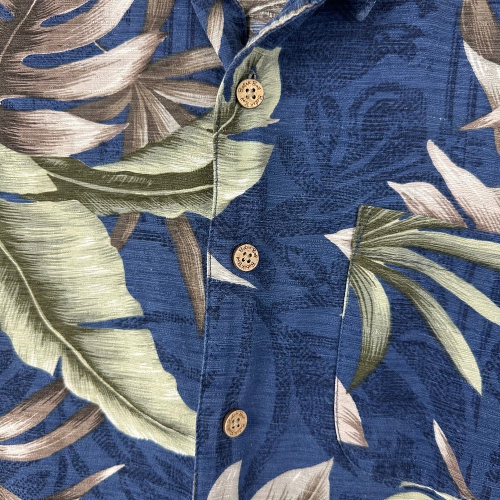 Batik Bay Button Up Mens Relaxed S Blue Tropical Silk Camp Shirt 100% Silk - Picture 8 of 10
